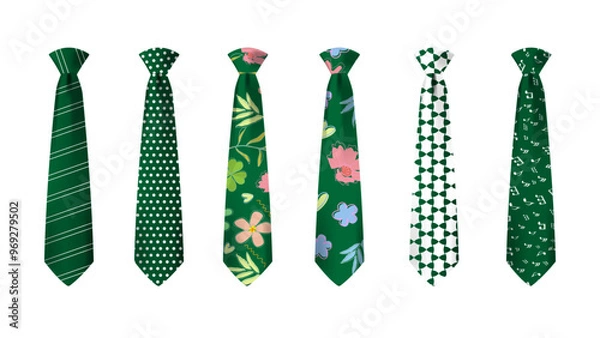 Fototapeta Green tie set isolated on white background