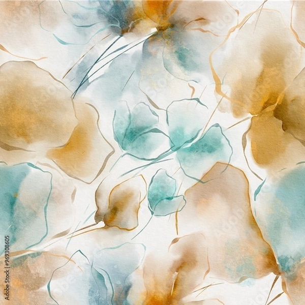 Obraz Seamless floral pattern. Floral background with blue and yellow hand drawn flowers. Fabric design. 