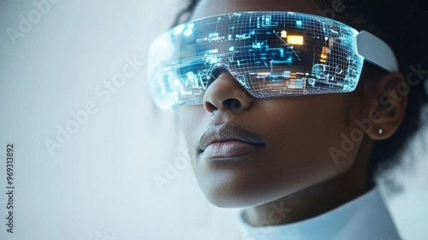 Fototapeta Wearable technology that provides live sports analytics: A person wearing a futuristic device that delivers real-time data on sports performance.