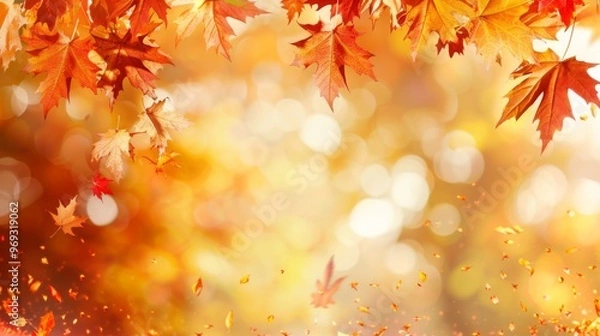 Fototapeta Autumn leaves pattern background top view