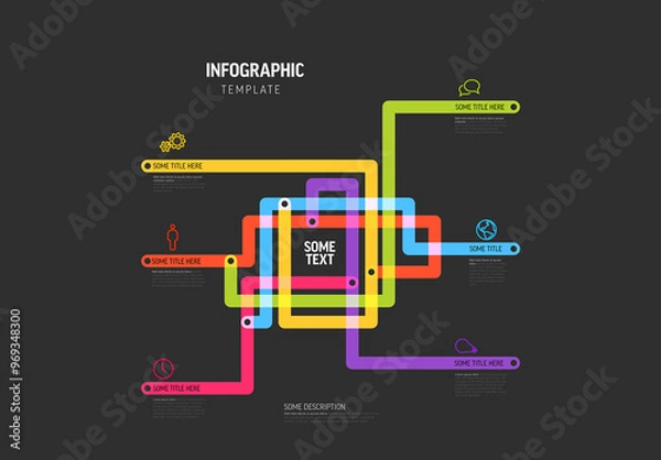 Obraz Multipurpose dark infographic layout template with line map and six elements