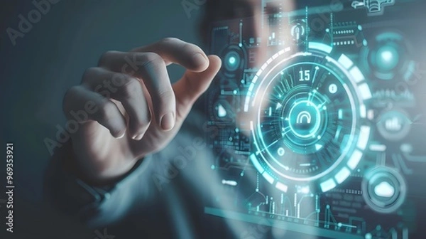 Fototapeta Project management concept, Planning the successful and efficient implementation of the project in the specified time period. Businessman touching project management icon on virtual screen