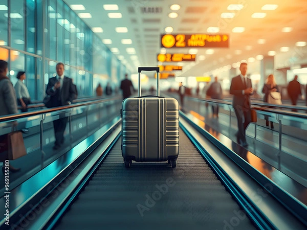 Fototapeta Luggage on Conveyor Belt in Airport with Blur