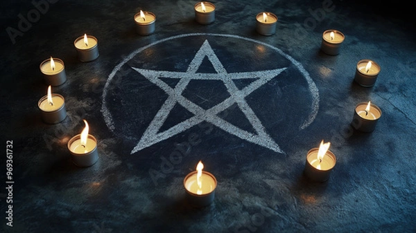 Fototapeta A lit candle is placed in the center of a star of David
