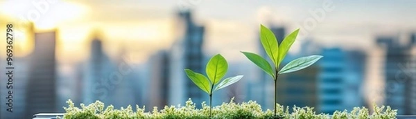 Obraz Green corporate. Business with environmentally conscious and sustainability. For next generation.