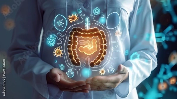 Fototapeta Imagery conveying leaky gut prevention, possibly through images of a healthy gut barrier or protective mechanisms