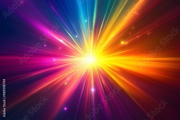 Fototapeta hyper realistic colorfull sunburst rays sunbeam with neon light style like speed of light in a dark background