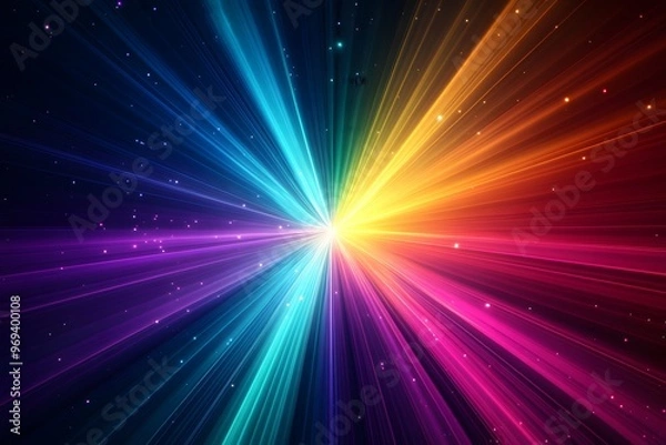 Fototapeta hyper realistic colorfull sunburst rays sunbeam with neon light style like speed of light in a dark background