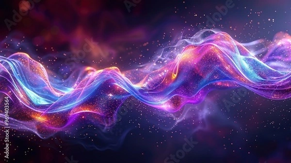 Obraz Science fiction colorful gradient wave shaped regular flowing light