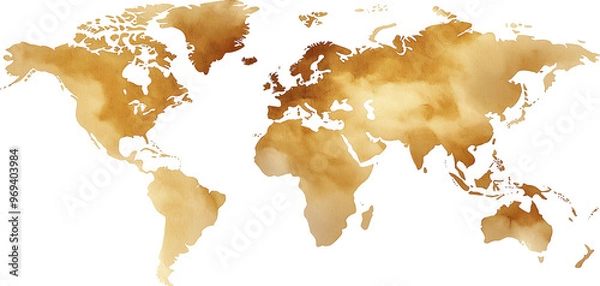 Obraz Colorful coffee stain paint world map on transparent background.