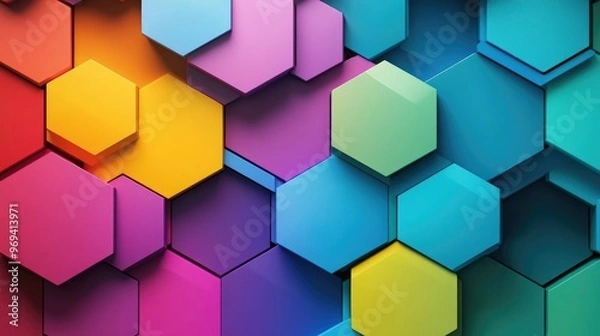 Fototapeta Abstract background with interlocking hexagonal shapes in vibrant colors, conveying a sense of unity and connection
