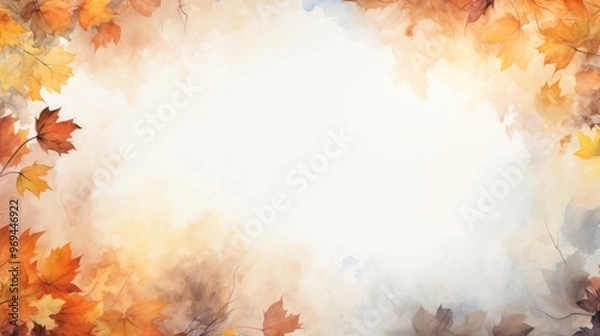 Obraz Autumn Splendor Watercolor Frame Background. Vibrant Fall Leaves Border with Blank Space for Text