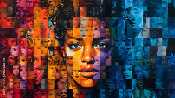 Obraz A vibrant collage of diverse faces showcasing human expression and identity.