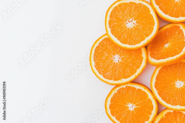 Fototapeta Sliced orange halves on white background for healthy food and citrus-themed design projects