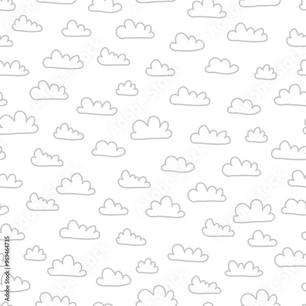 Fototapeta A seamless pattern featuring various cartoon-style clouds on a white background.