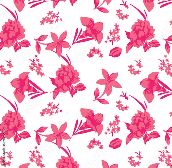 Fototapeta botanical floral vector seamless pattern with roses herbs and leaves big set background with flowers