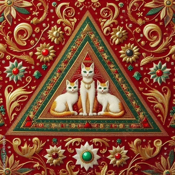 Fototapeta Jolir texture sur tissu de lin avec le designes des chats.