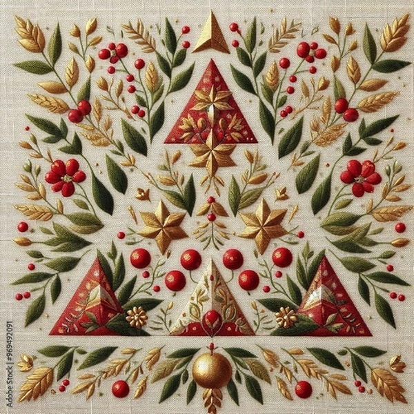 Fototapeta Texture sur tissu en lin blanc avec des designes des fleurs.