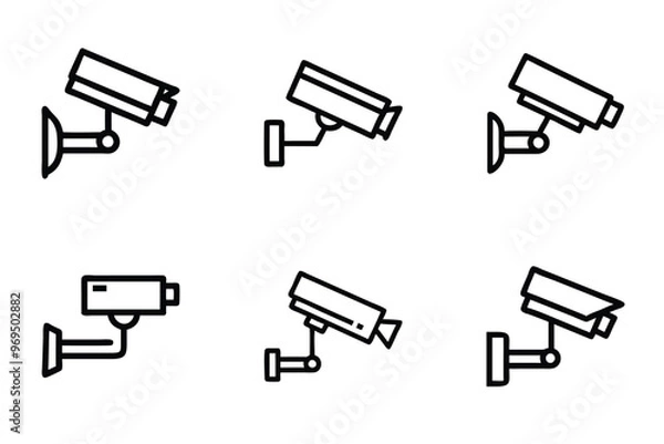 Fototapeta Vector style security camera icon bundle set with creative shape