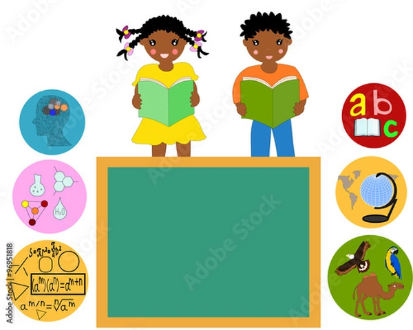 Obraz African-American children with books in their hands near a schoo