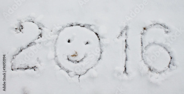 Fototapeta "2016" written on snow surface.