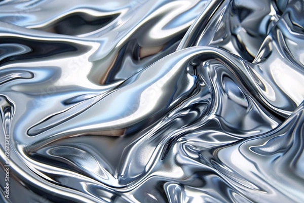 Fototapeta Liquid Silver Serenity: A mesmerizing abstract of molten silver, its surface rippling with ethereal reflections. 