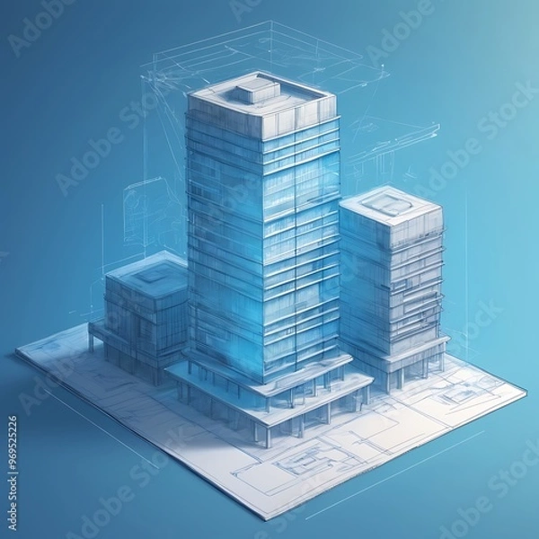Obraz Holographic 3D Smart House on Blue Background
