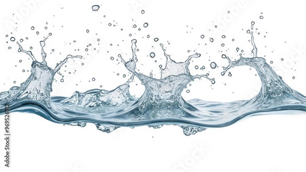 Obraz Fluid Motion: High-Speed Photograph of Water Splash and Droplets in Mid-Air on Transparent Background.