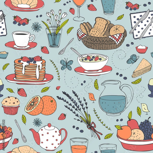 Obraz vector seamless pattern with various breakfast items