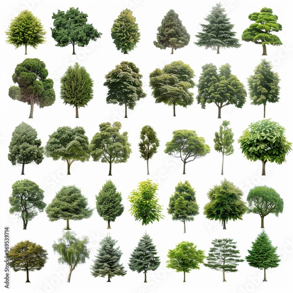 Fototapeta Photo set of trees and oaks, no background transparent