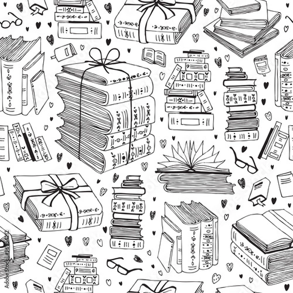 Obraz vector hand drawn seamless pattern with books