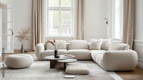 Fototapeta Modern Minimalist Living Room Interior Design with Comfortable Sofa
