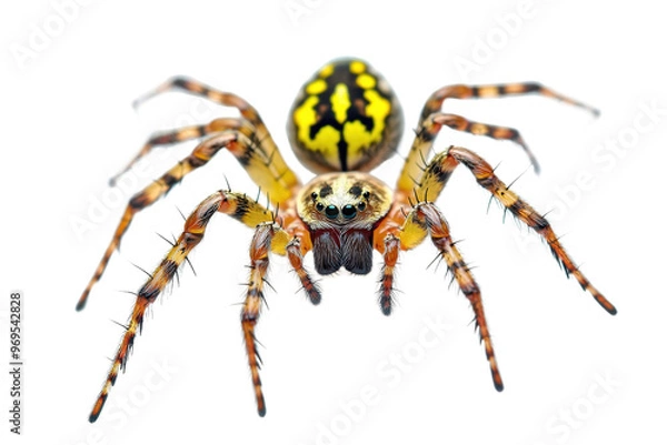 Fototapeta Close-up of a colorful spider with a striking pattern on its abdomen, isolated on a transparent background.