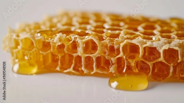 Fototapeta Honeycomb Dripping with Golden Honey: A Macro View