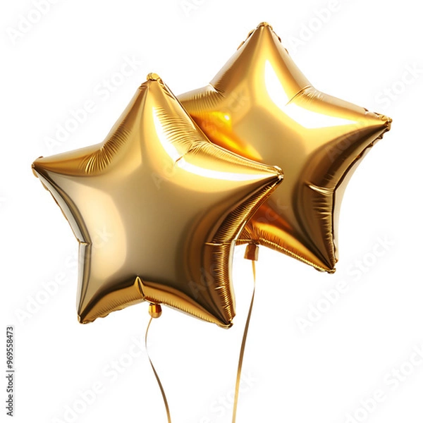 Obraz Star-shaped gold balloon isolated on a transparent or white background.