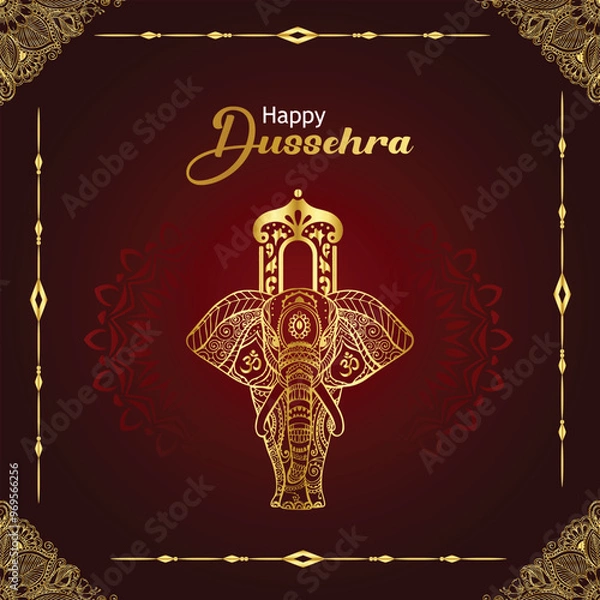 Fototapeta karnataka Concept of festival and celebrations, Carrying Golden Howdah or Chinnada Ambari on the leading Elephant during the Jamboo Savari or procession of Mysuru Dussehra at Mysore Palace.