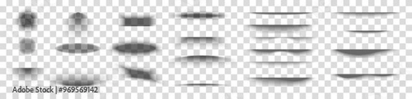 Fototapeta A set of shadows. Effects for the design of realistic objects. Transparent transition shadow for banner, label, poster.Paper overlay, separation with background.Vector illustration.	
