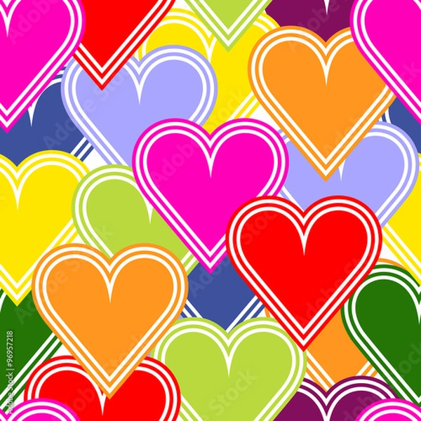 Fototapeta Seamless pattern with colorful hearts