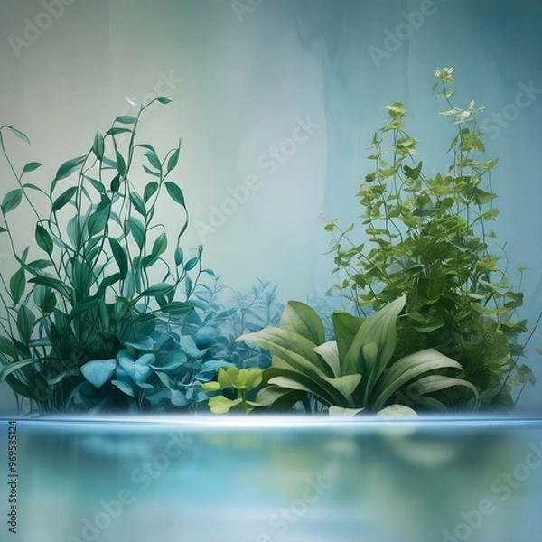 Fototapeta  A serene and mystical background featuring an empty aquarium tank