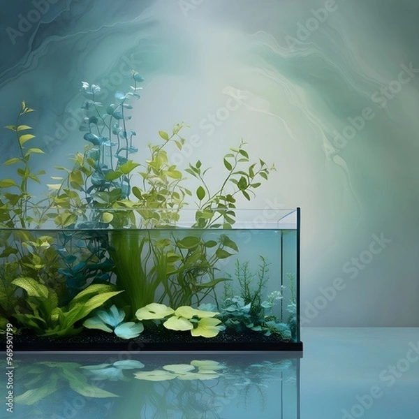 Fototapeta  A serene and mystical background featuring an empty aquarium tank