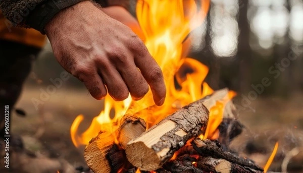 Fototapeta Explain how this image could be part of a survivalist or wilderness-themed series, highlighting skills and self-sufficiency in nature