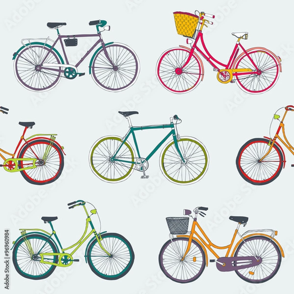 Obraz hand drawn vector seamless pattern with city bikes