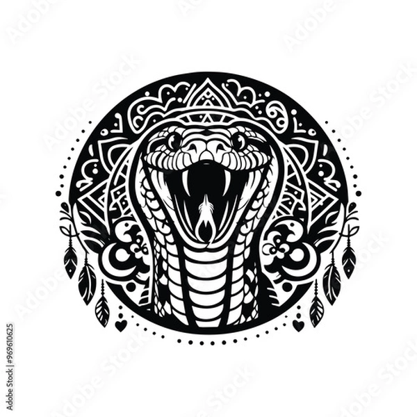 Fototapeta Python in bohemian black and white silhouette illustration -