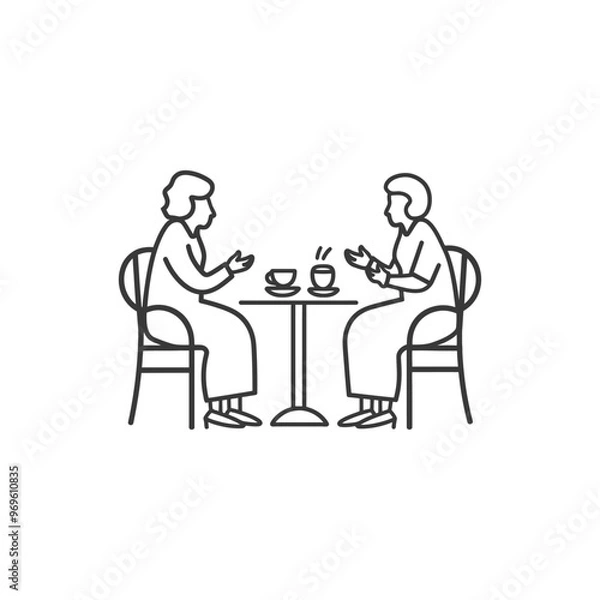 Fototapeta Two Women Sitting at a Table with Coffee Cups