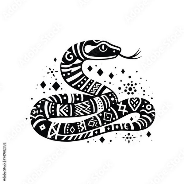 Fototapeta snake in bohemian black and white silhouette illustration -