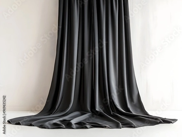 Fototapeta Dramatic black curtain backdrop with flowing elegant folds creating a moody cinematic atmosphere  Ideal for photography studio setups theater stages or any creative project requiring a sophisticated