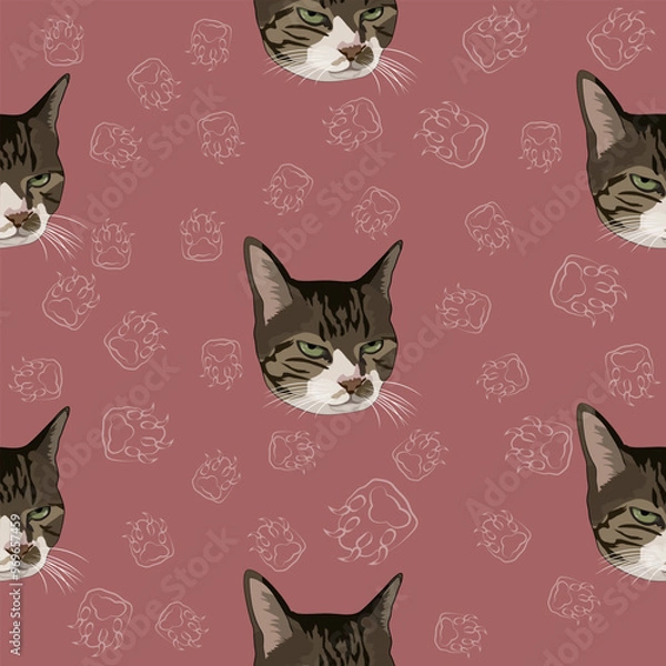 Fototapeta The pattern (infinite picture) of the cat meme is a brown cat being angry. The illustration is made in pastel colors. The picture conveys a joke, humor, meme.