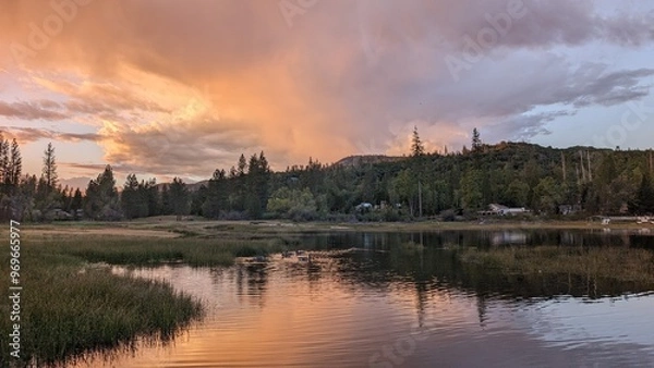 Fototapeta sunset over the lake