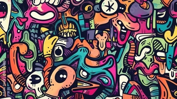 Obraz Cartoon style street art pattern wallpaper