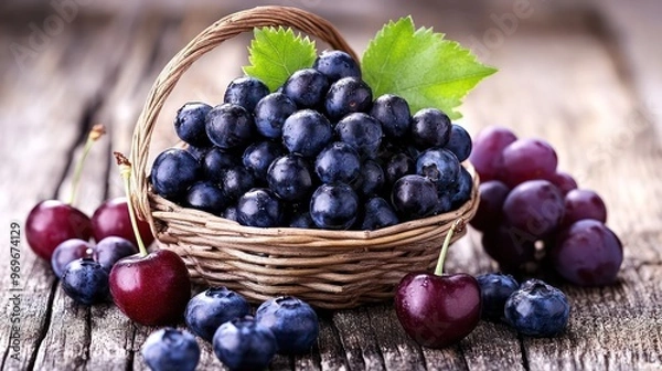 Fototapeta Blueberries, cherries, red grapes Anthocyanins are known for their potent antioxidant properties. and has many health benefits